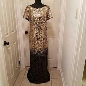 Marina Gold Black Ombre Sequin Evening Gown Sz 14